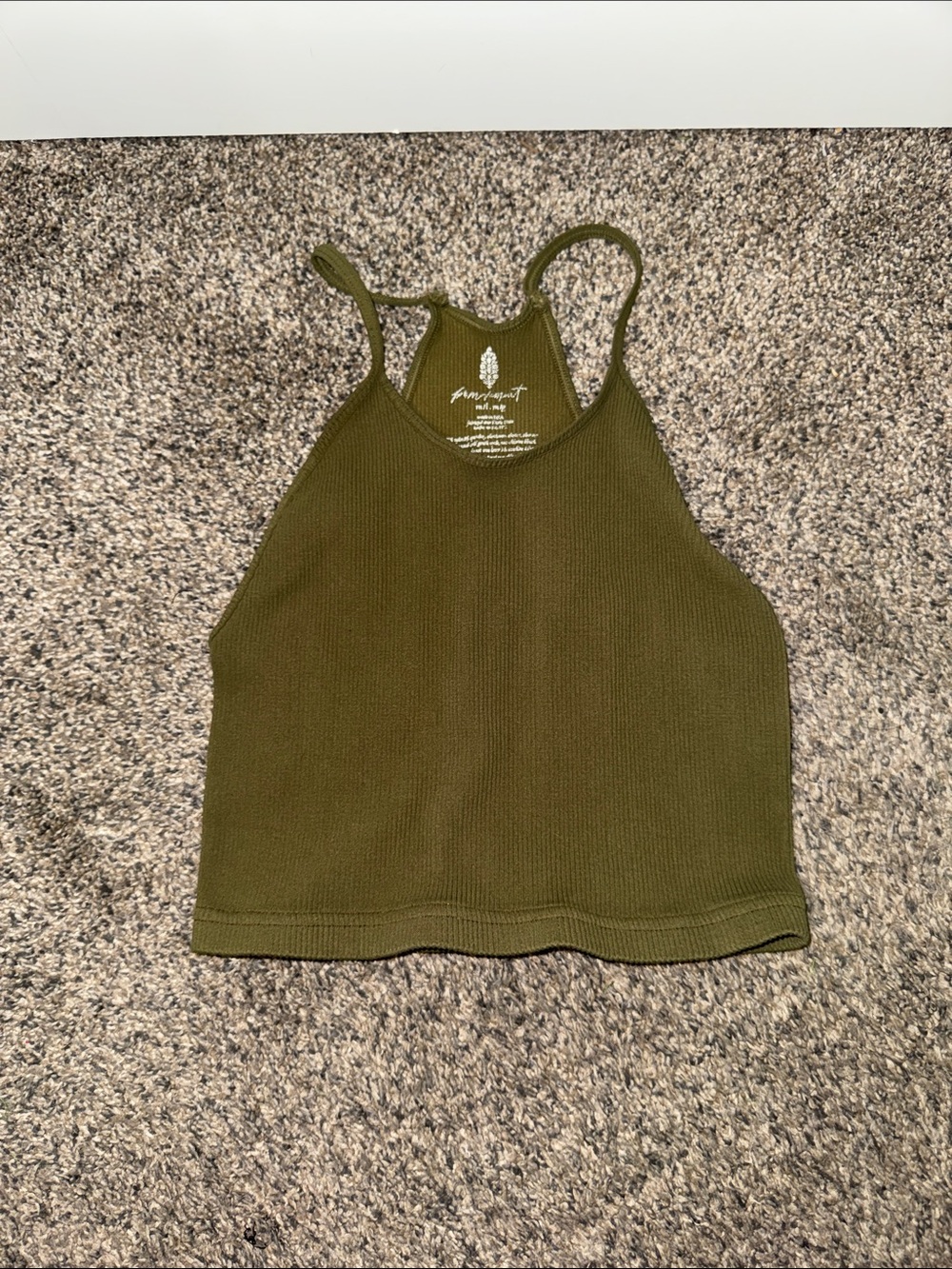 Free people Movement Ribbed Olive Green Halter Crop Tank  Sz Medium atheleisure